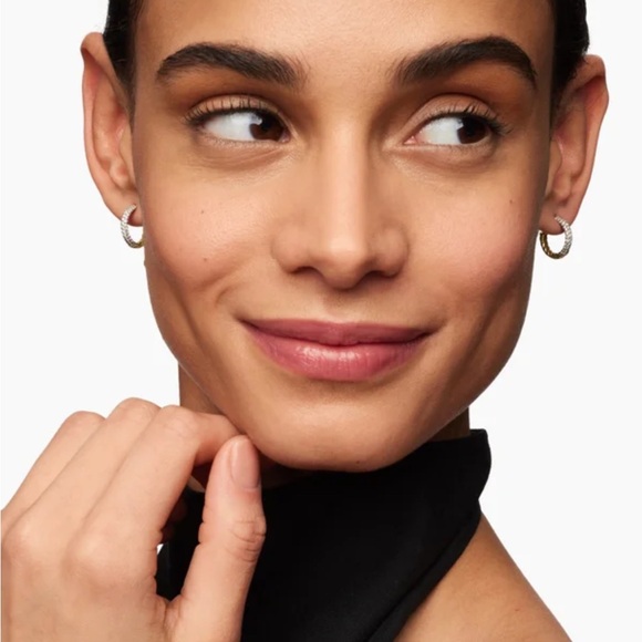 David Yurman Gold and Diamond Huggie Hoop Earrings - Picture 10 of 13